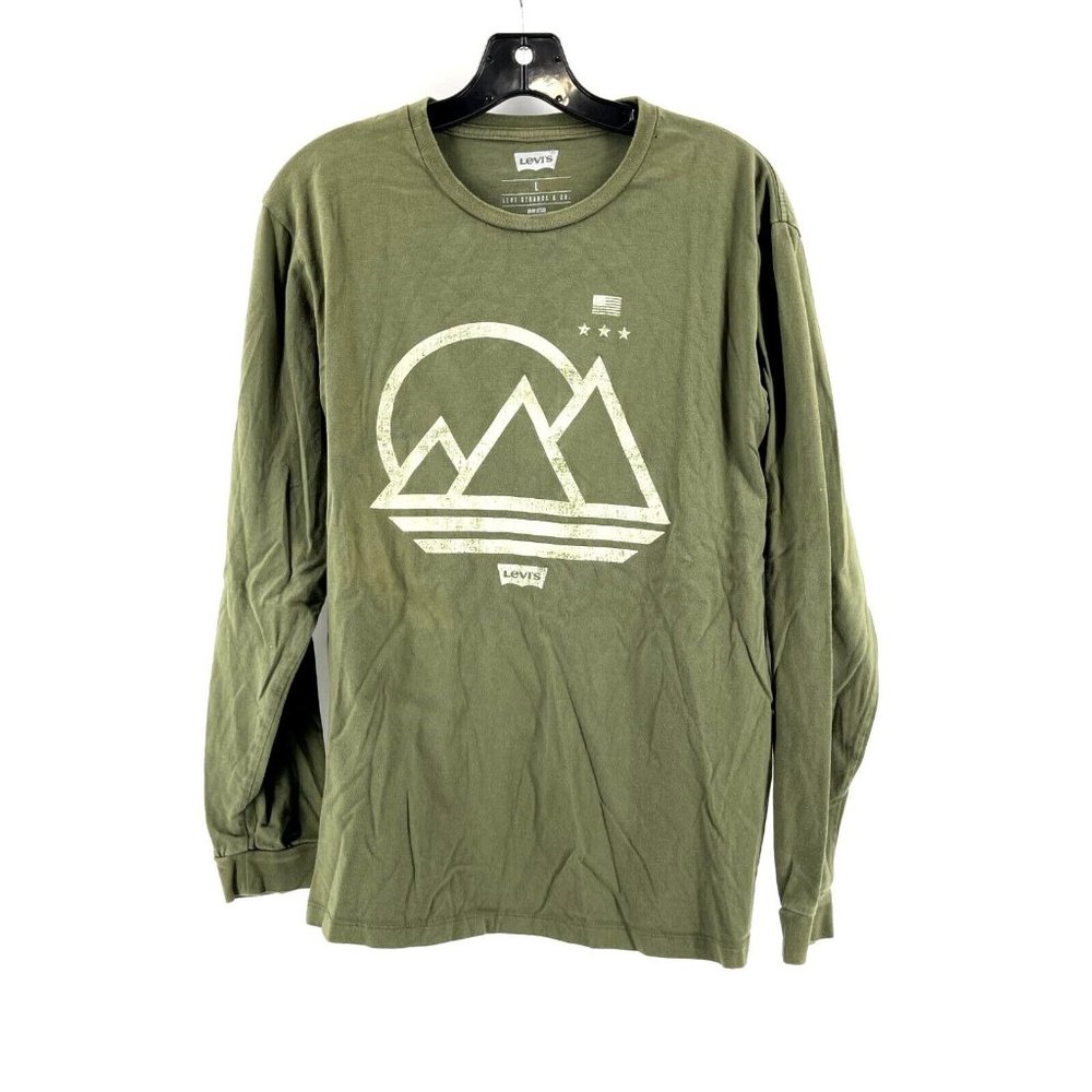 Levi's Men's Green Long Sleeve Graphic Pullover Tee T Shirt Mountains Size L